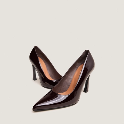 High Pointed-Toe Pumps in dark brown patent leather | DEDDY