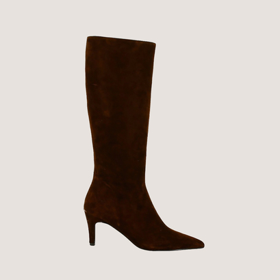 Thin-heeled pointed-toe boots in brown velvet | diema