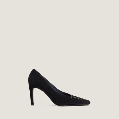 Pumps with front detail in black velvet | drapy