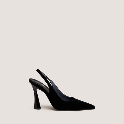 Pointed-toe slingback pumps in black velvet | dressy