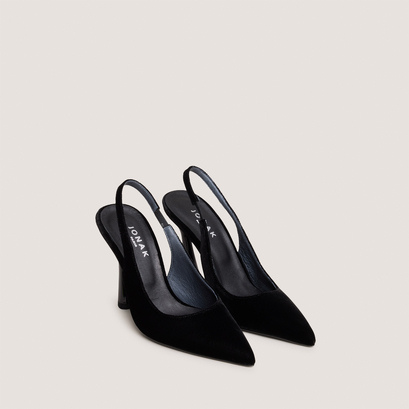 Pointed-toe slingback pumps in black velvet | dressy