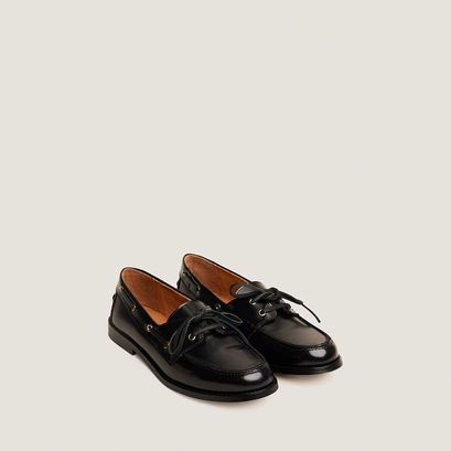 Loafers with laces in shiny black leather | aulga