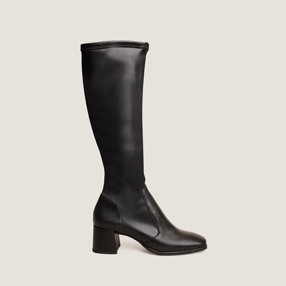 Heeled boots in black leather and black stretch | augusta