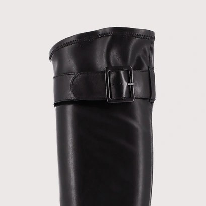 Heeled boots with buckles in black leather and black stretch | AUGUSTINE