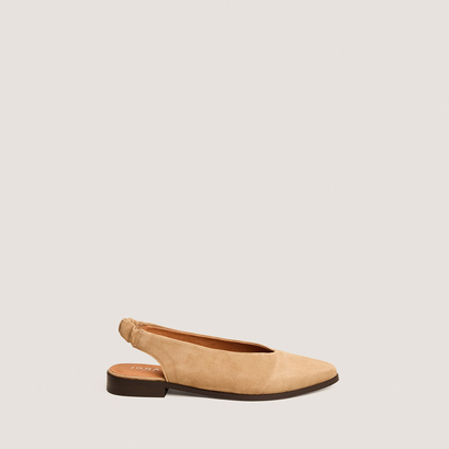 Open-back ballet flats in camel suede | acajou