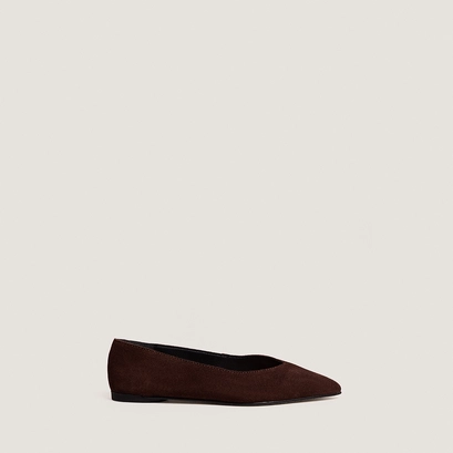 Pointed-toe ballet flats in dark brown split leather | noemie