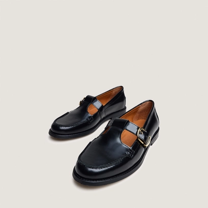 Loafers with adjustable buckles glossy leather in black | armance