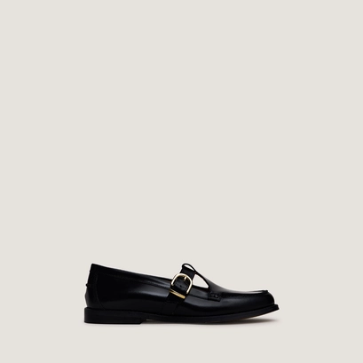 Loafers with adjustable buckles glossy leather in black | armance