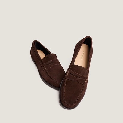 Square-toe loafers in dark brown split leather | naomie
