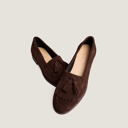 Tasseled loafers dark brown split leather | nelle