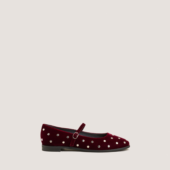 Ballet flats with studs in burgundy velvet | DELIOTT