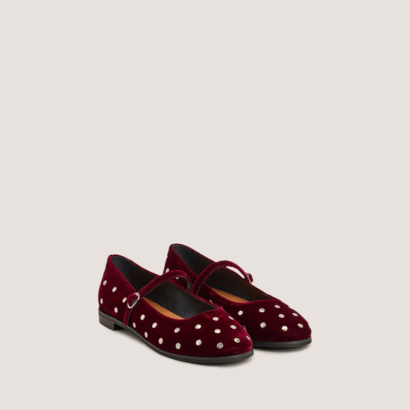 Ballet flats with studs in burgundy velvet | DELIOTT