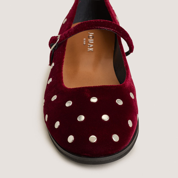 Ballet flats with studs in burgundy velvet | DELIOTT