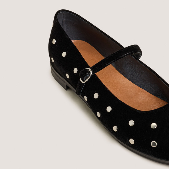 Ballet flats with studs in black velvet | DELIOTT