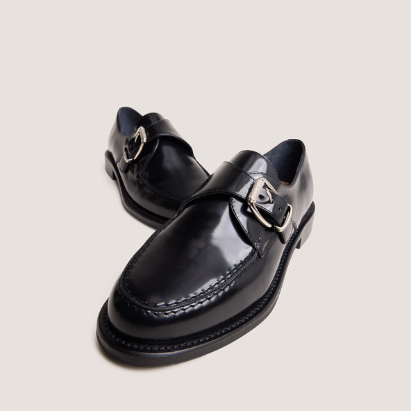 Buckle loafers in black glazed leather | DIXA