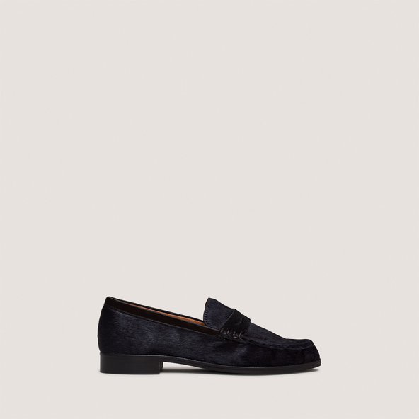 Almond-toe loafers in dark brown cowhide pony hair | DELICE