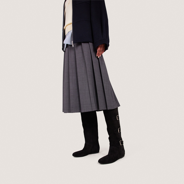 High Boots with Straps in black split leather | DEUZIO