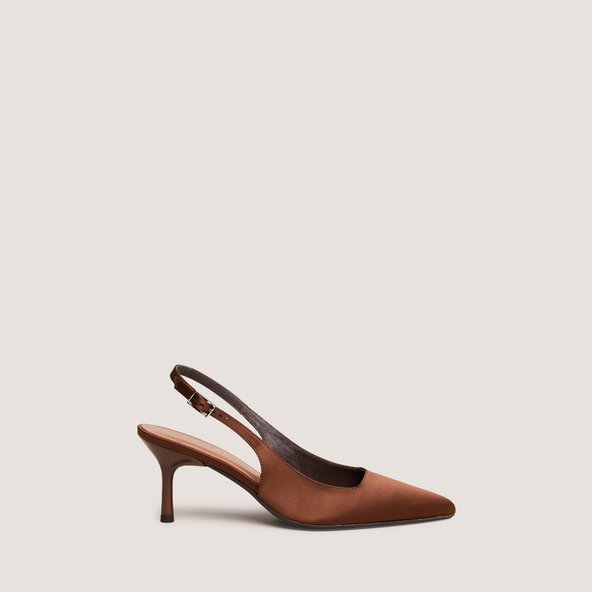 Slingback Pumps in brown satin | DIAMANTUS