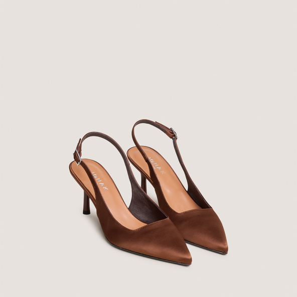 Slingback Pumps in brown satin | DIAMANTUS