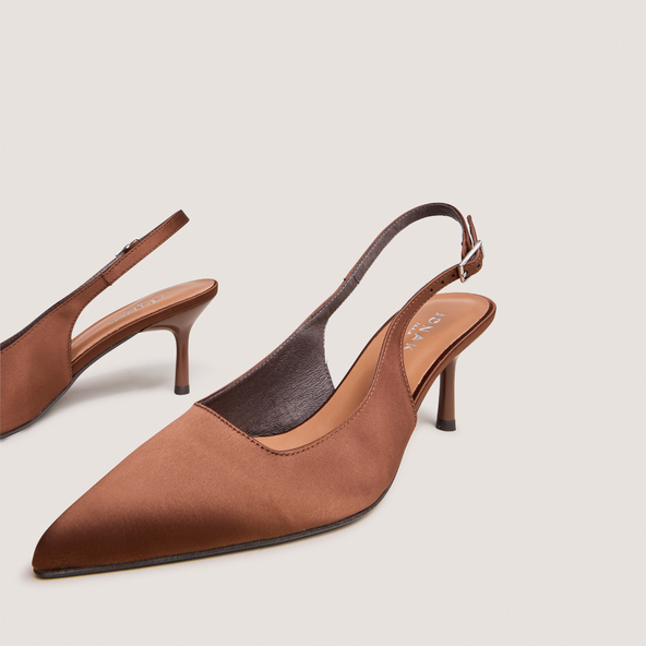 Slingback Pumps in brown satin | DIAMANTUS