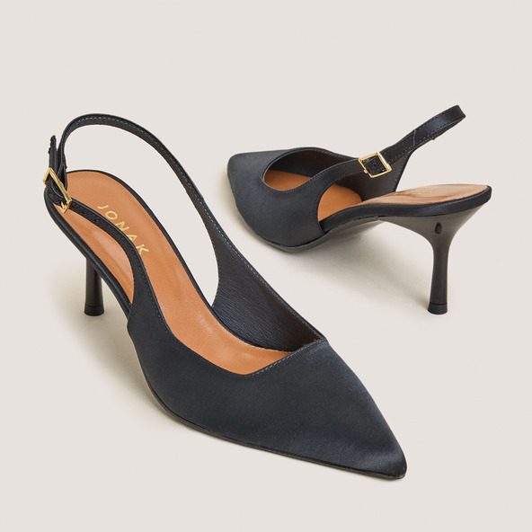 Slingback Pumps in black satin | DIAMANTUS