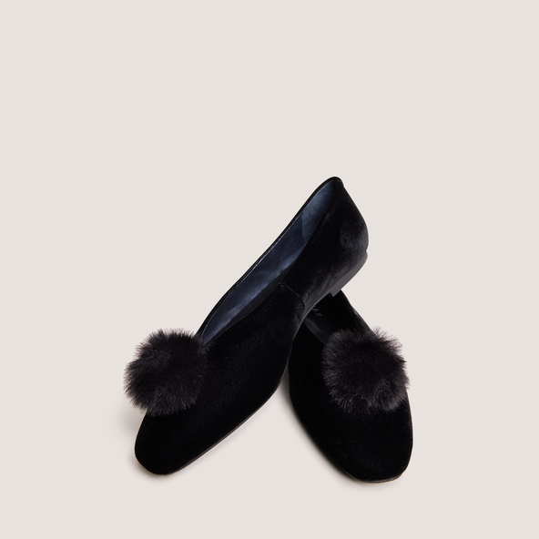 Tassel Ballet Flats in black velvet | DIZON