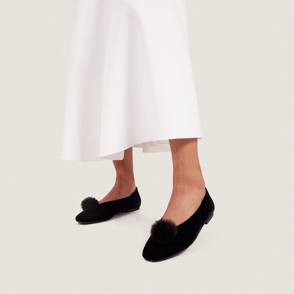 Tassel Ballet Flats in black velvet | DIZON