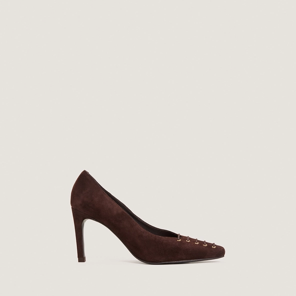Pumps with Front Detail in brown velvet | DRAPY