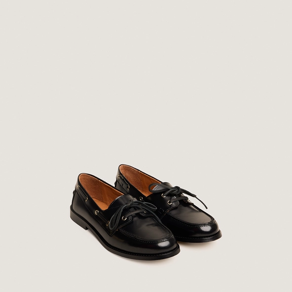 Loafers with laces In shiny black leather | AULGA
