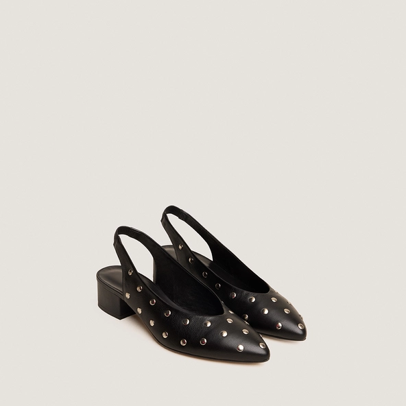 Pointed-toe ballerinas with studs in black leather | VINCENT