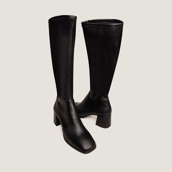 Heeled boots in black leather and black stretch | AUGUSTA