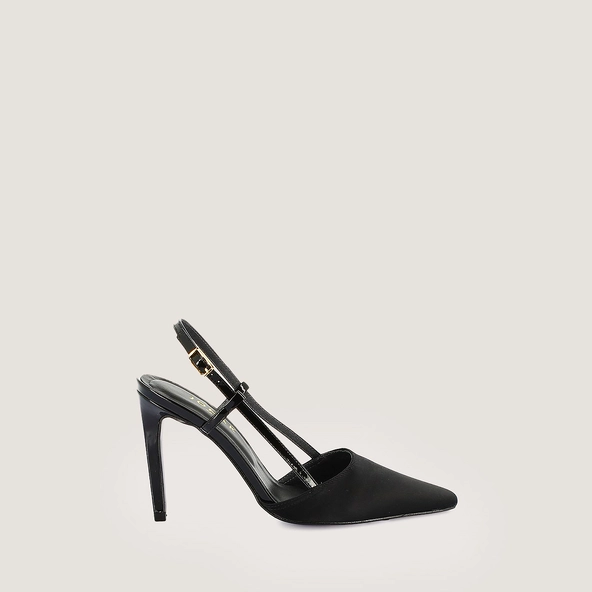 Slingback pumps in black satin and black patent leather | DIMA