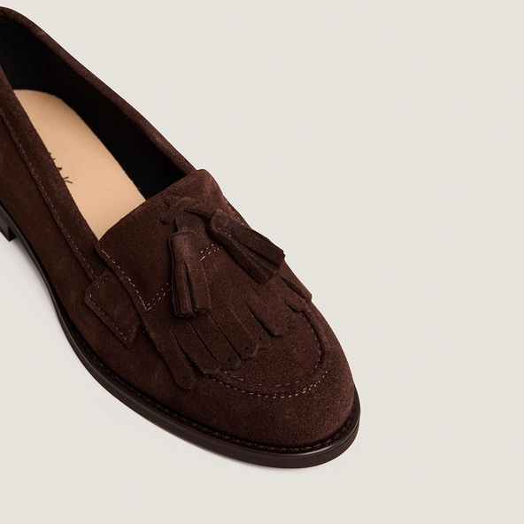 Tasseled loafers Dark brown split leather | NELLE