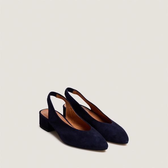Ballet flats with open backs in navy suede | VINCE