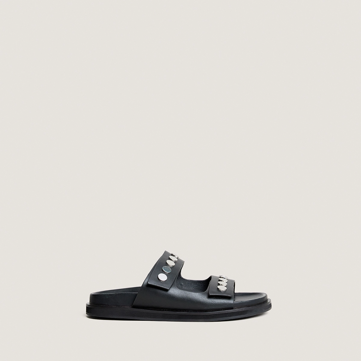Double-strap mules Black leather | WALO