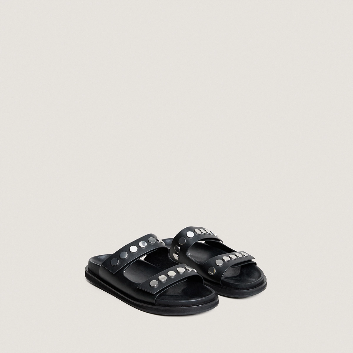 Double-strap mules Black leather | WALO