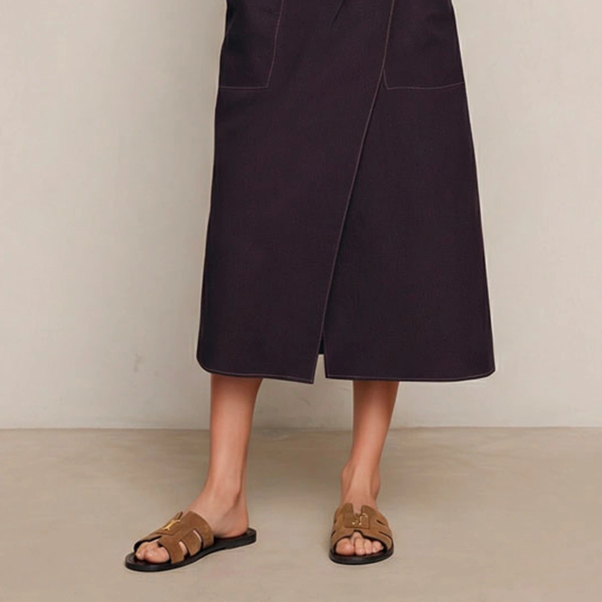 Sandals with monogram in taupe split leather | WEIL