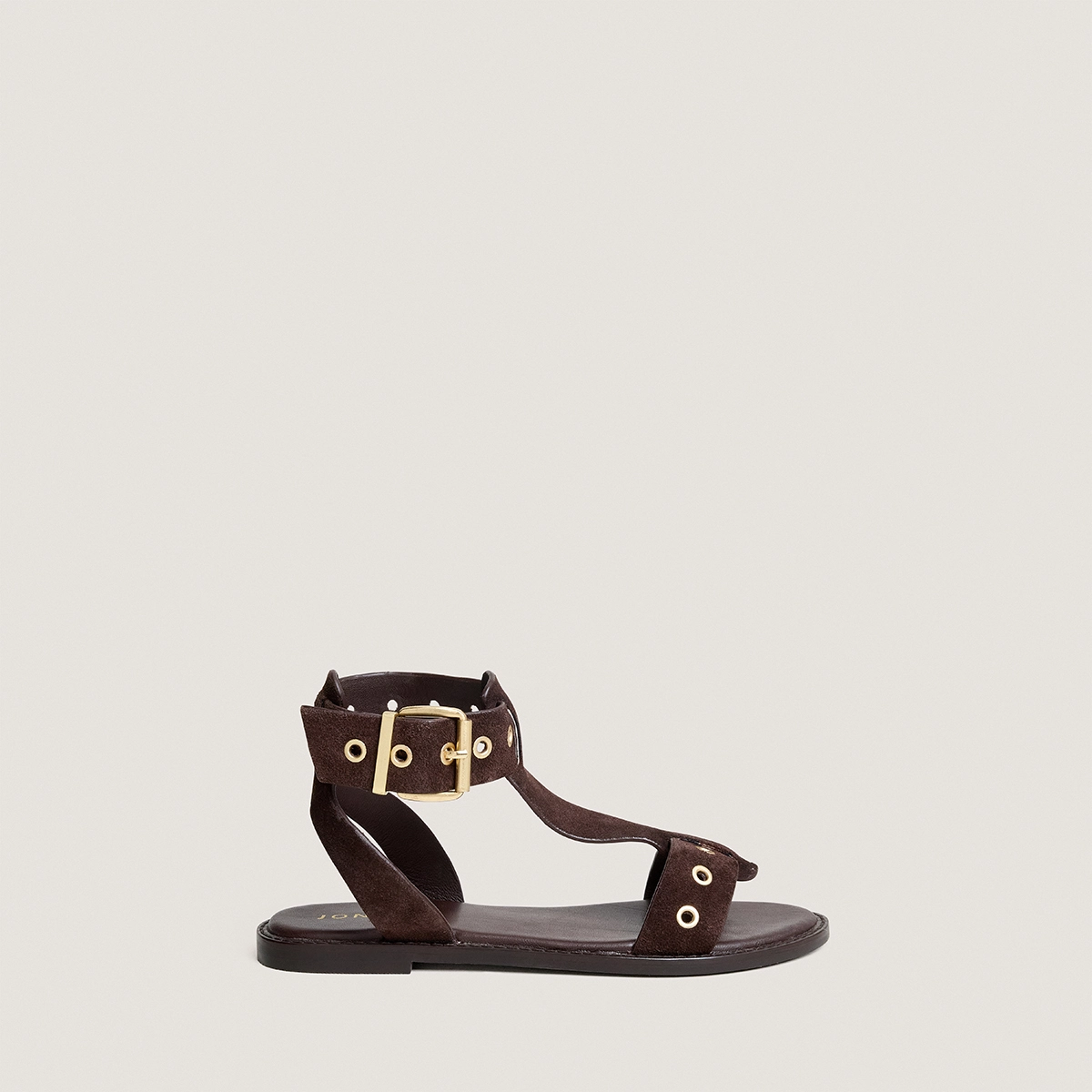 Structured ankle-strap sandals in dark brown split leather | WIZZ