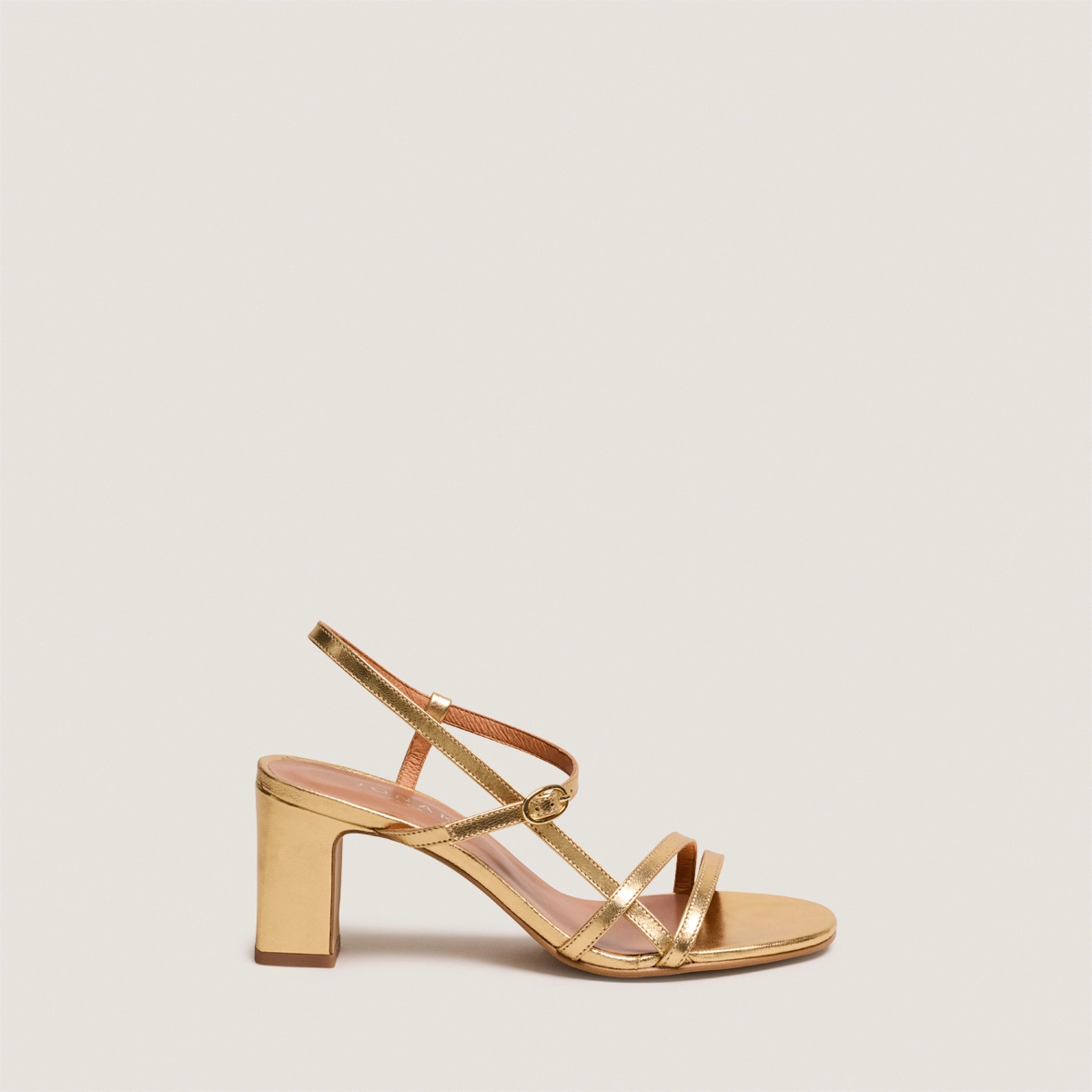 Strappy heeled sandals in gold metallic leather | VICOMTE