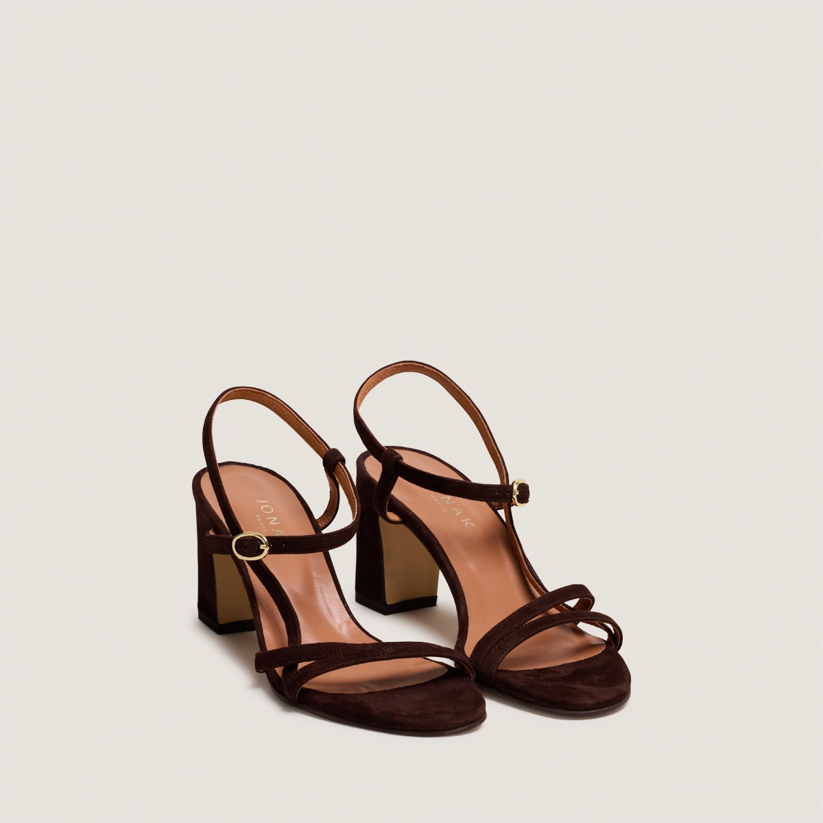 Strappy heeled sandals in brown suede | VICOMTE