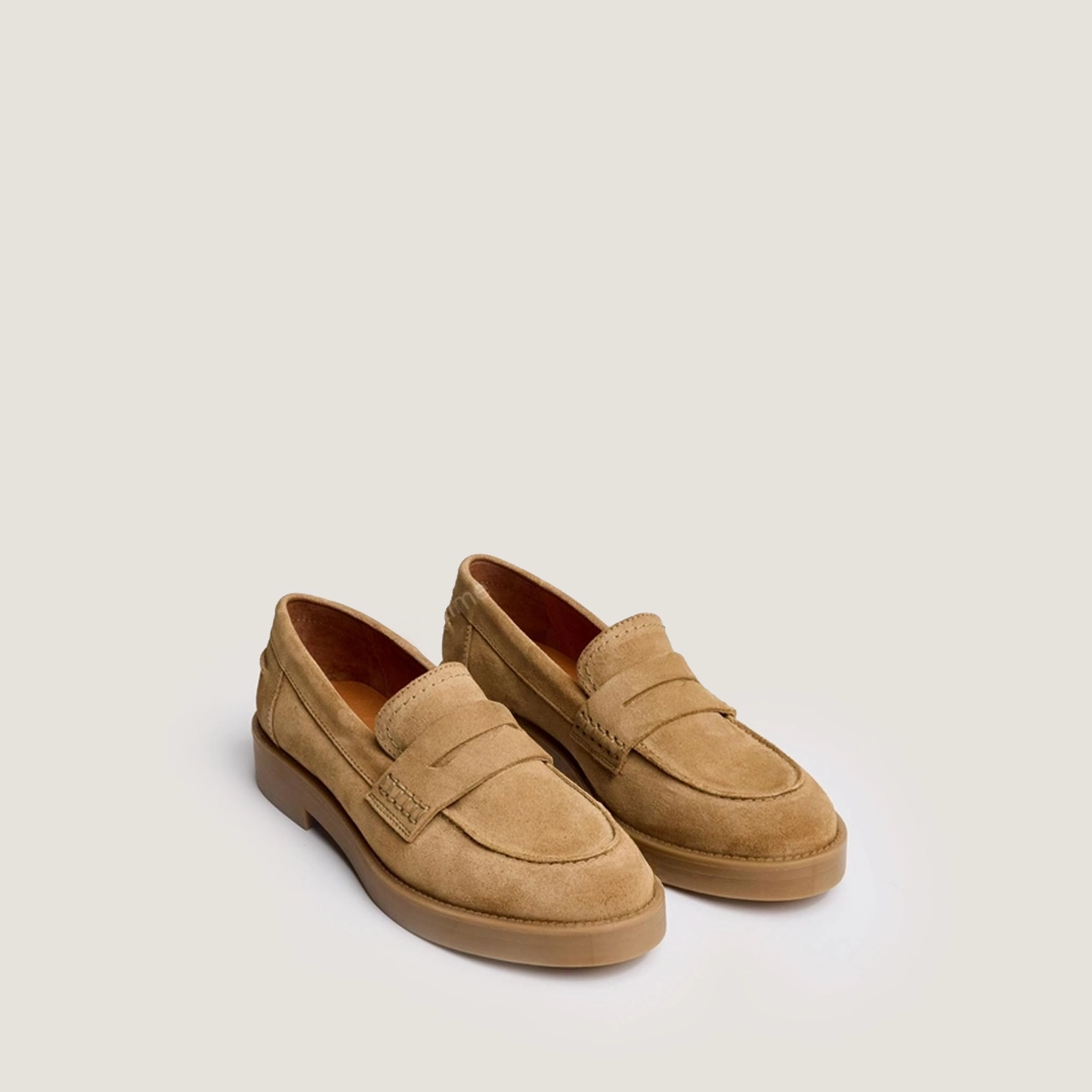 Round-toe loafers in taupe split leather | MIRNA