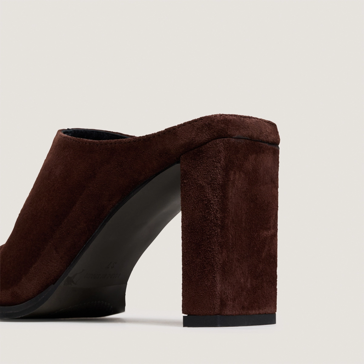 Heeled mules in chocolate split leather | BLAIR