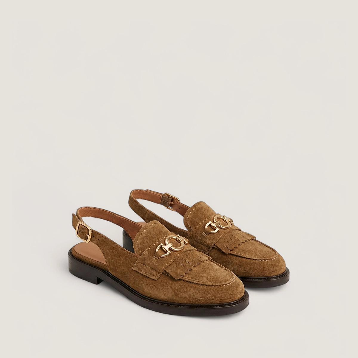 Backless loafers in tobacco split leather | DELPHY