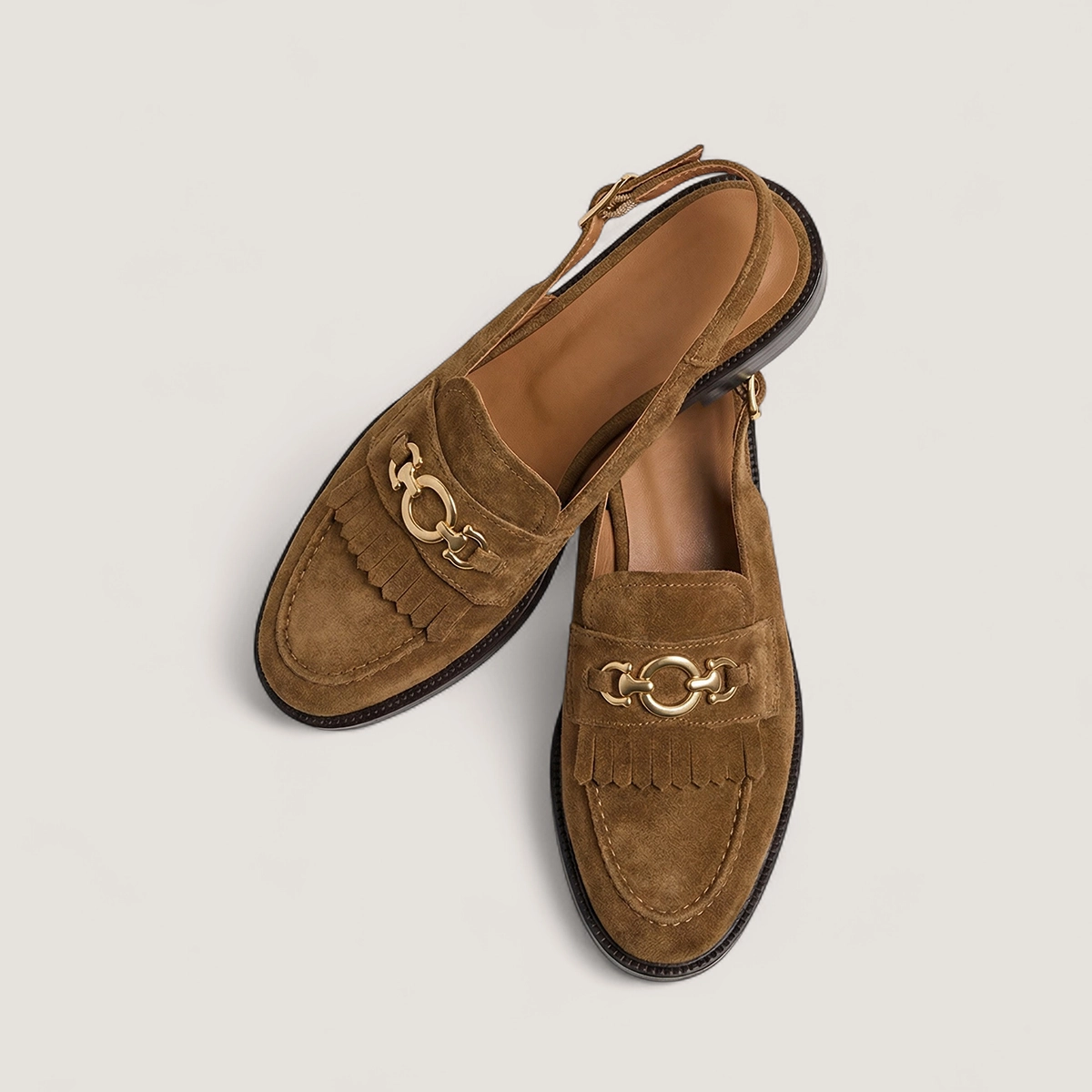 Backless loafers in tobacco split leather | DELPHY
