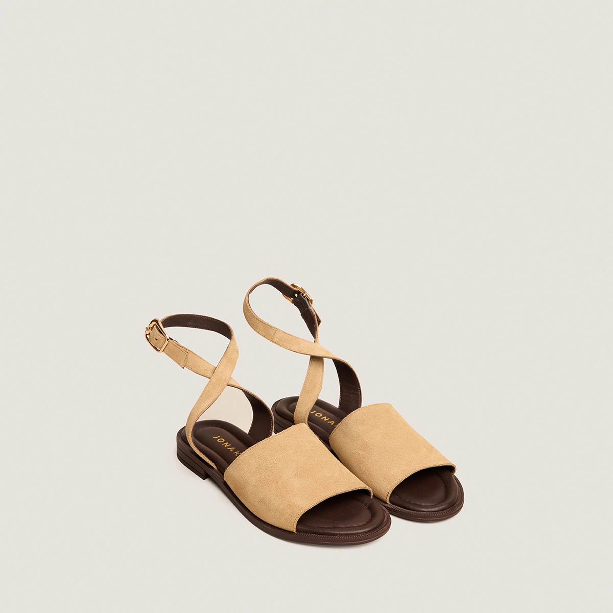 Adjustable-buckle sandals in beige split leather | JOHANA