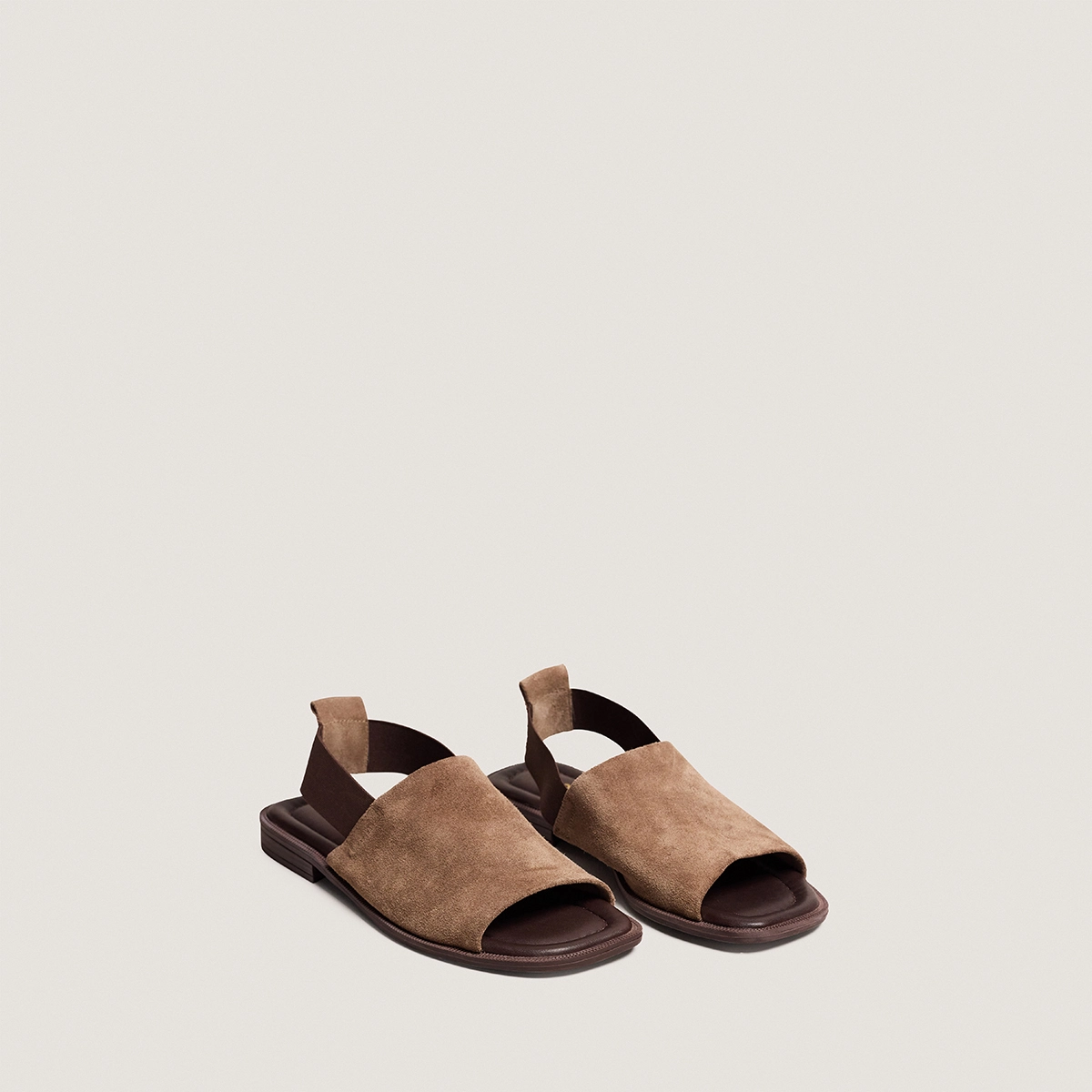 Elastic-strap sandals in taupe split leather | JOY
