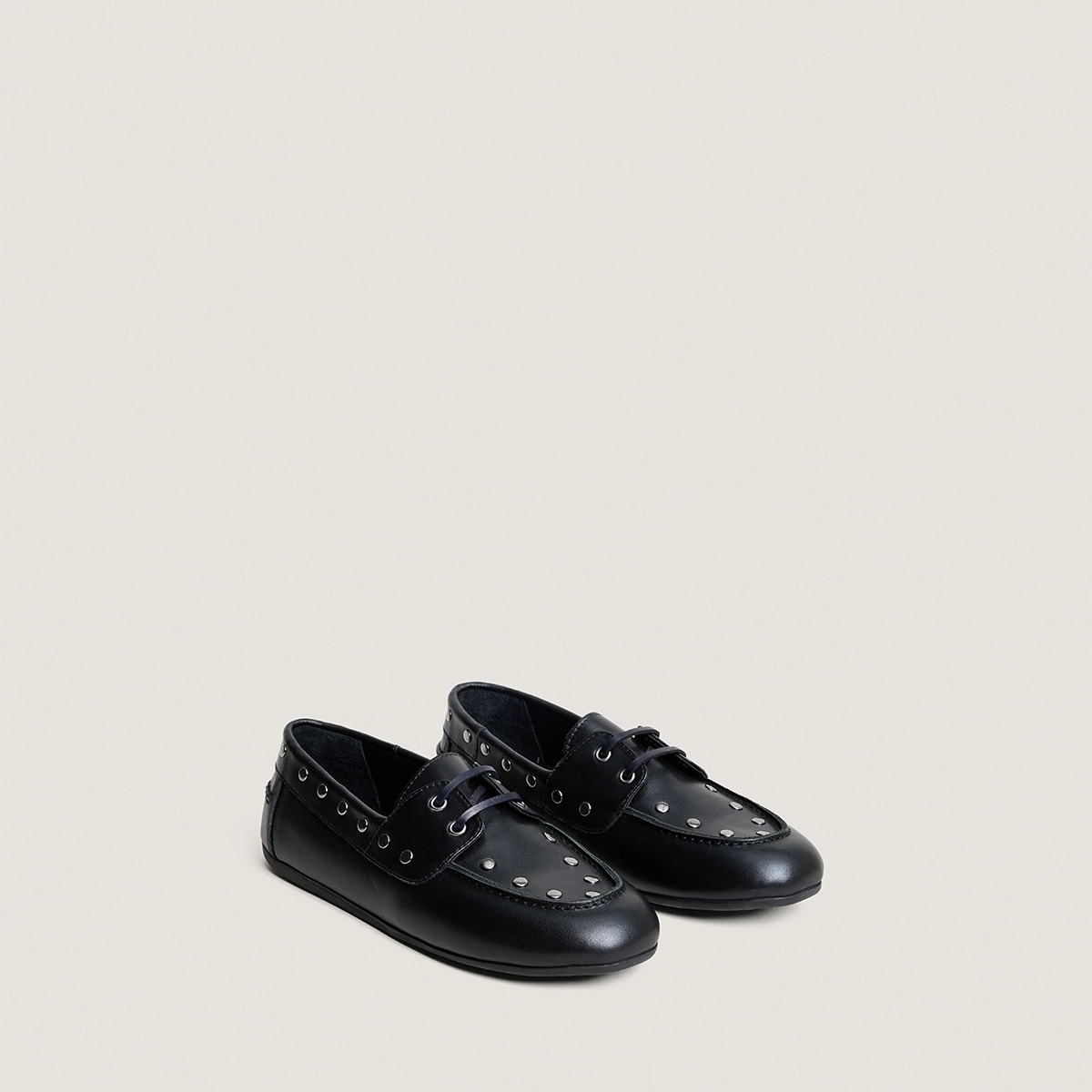 Studded lace-up loafers in black leather | LENA