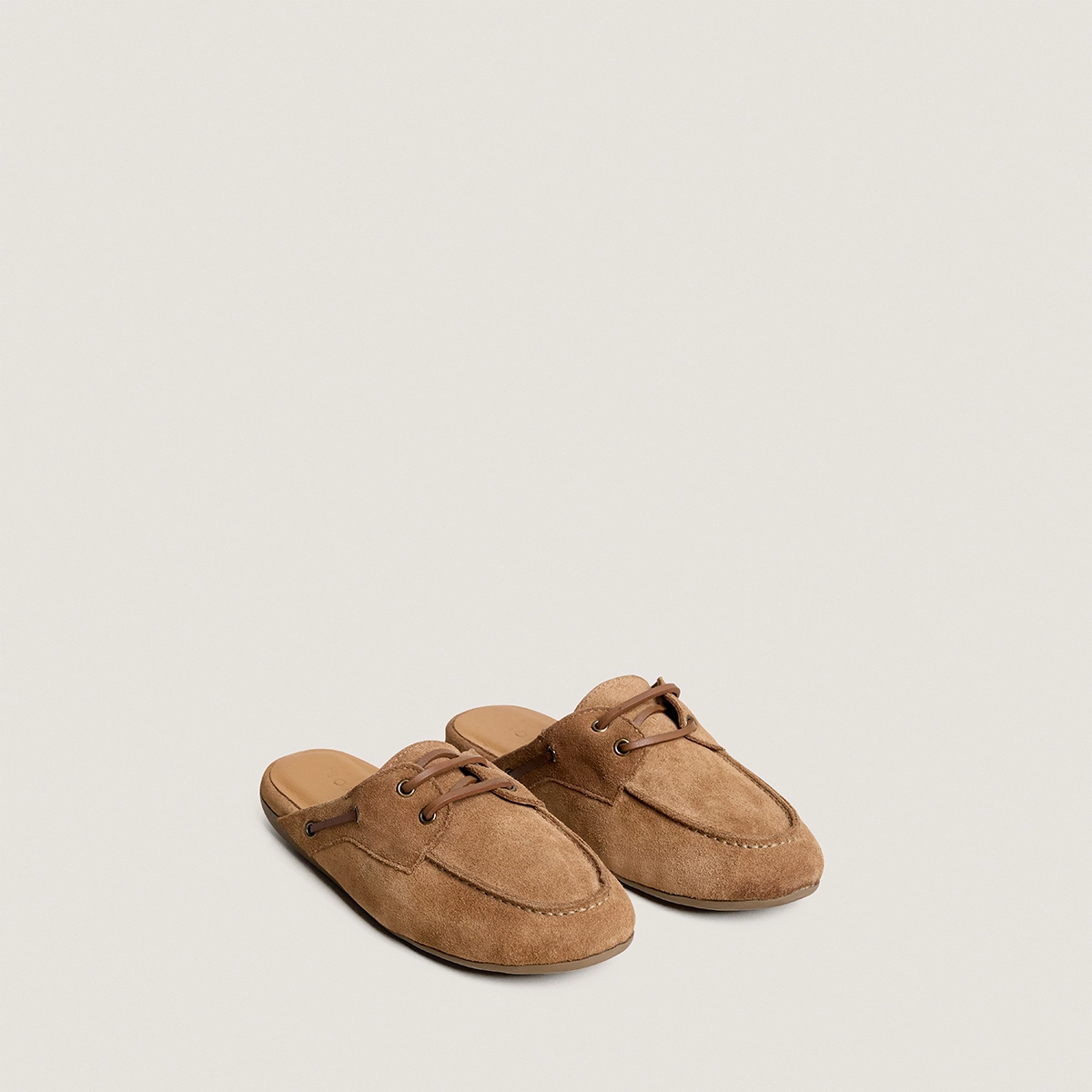 Soft backless loafers in taupe split leather | LILOU
