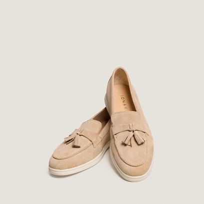 Soft tasseled loafers in ivory split leather | nuit