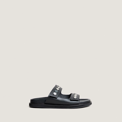 Double-strap mules black leather | walo